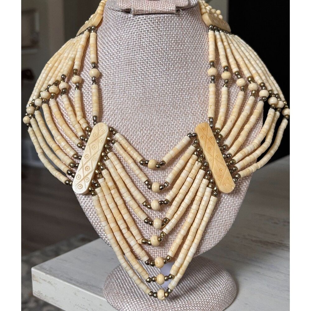 Vintage Handcrafted Craved Hairpipe Breastplate Choker Necklace